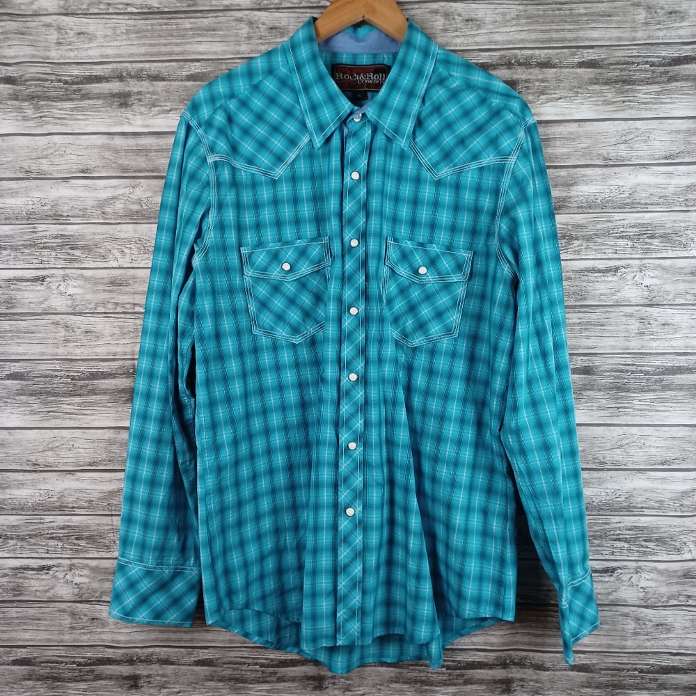 Men's Rock & Roll Cowboy Snap Button Longsleeve Shirt Size L
